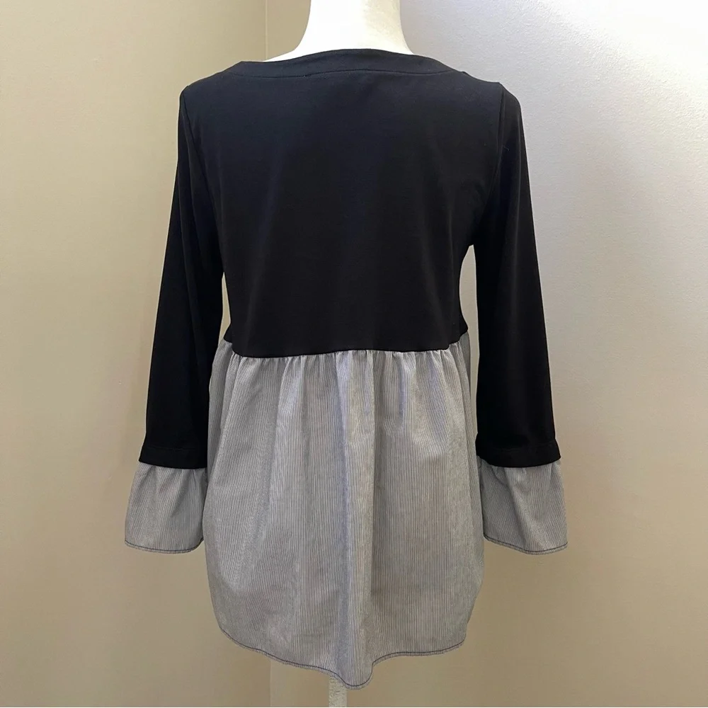 LOFT Mixed Media Bell Sleeve Knit Top (black) - XS